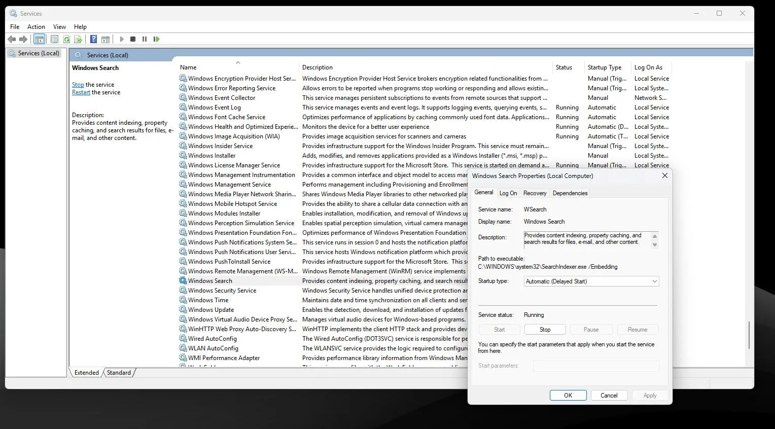 Giao diện Windows Service Manager mở thuộc tính dịch vụ để tắt BITS