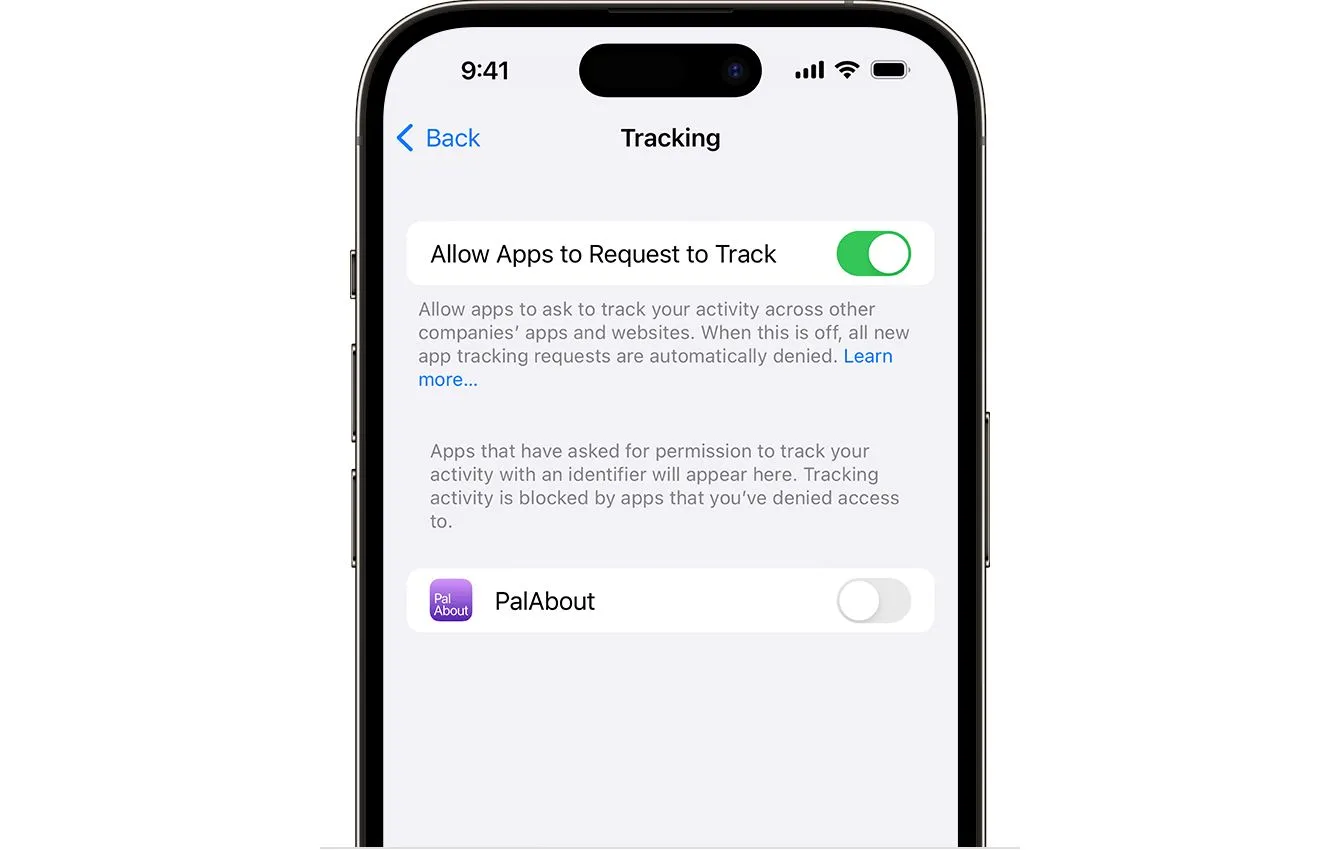 Giao diện yêu cầu cấp quyền theo dõi ứng dụng trên iPhone, minh họa cách người dùng có thể từ chối để bảo vệ dữ liệu vị trí và quyền riêng tư cá nhân.