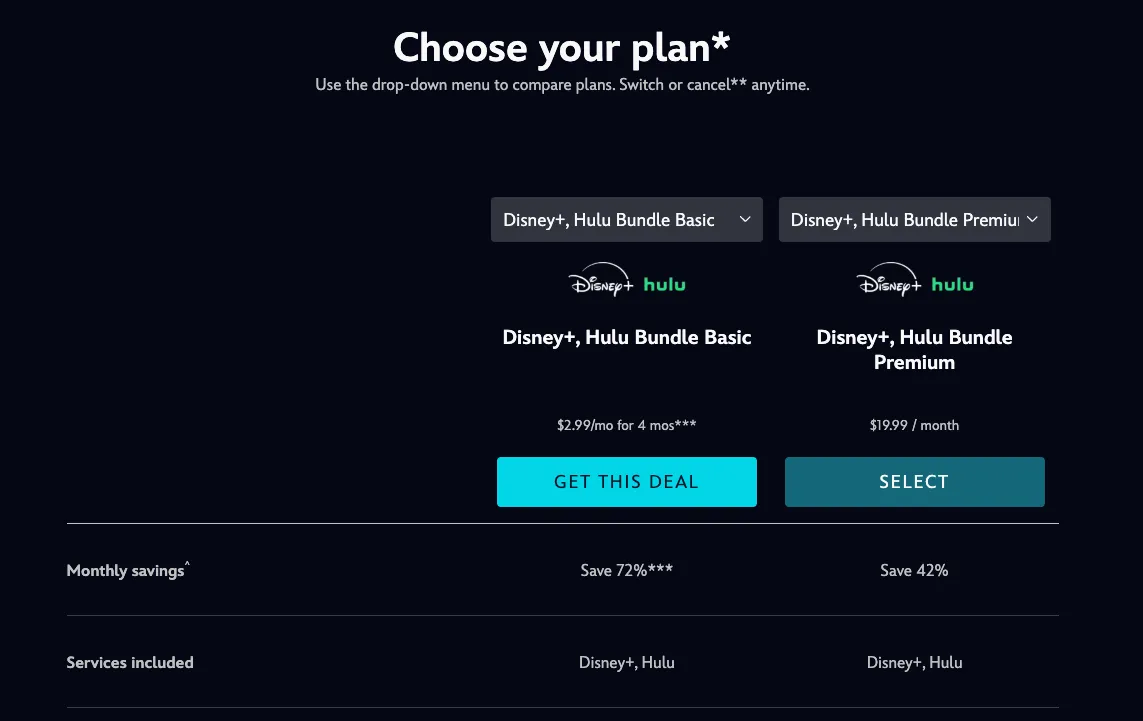 Gói đăng ký và ưu đãi Disney+ Hulu Duo Bundle Basic