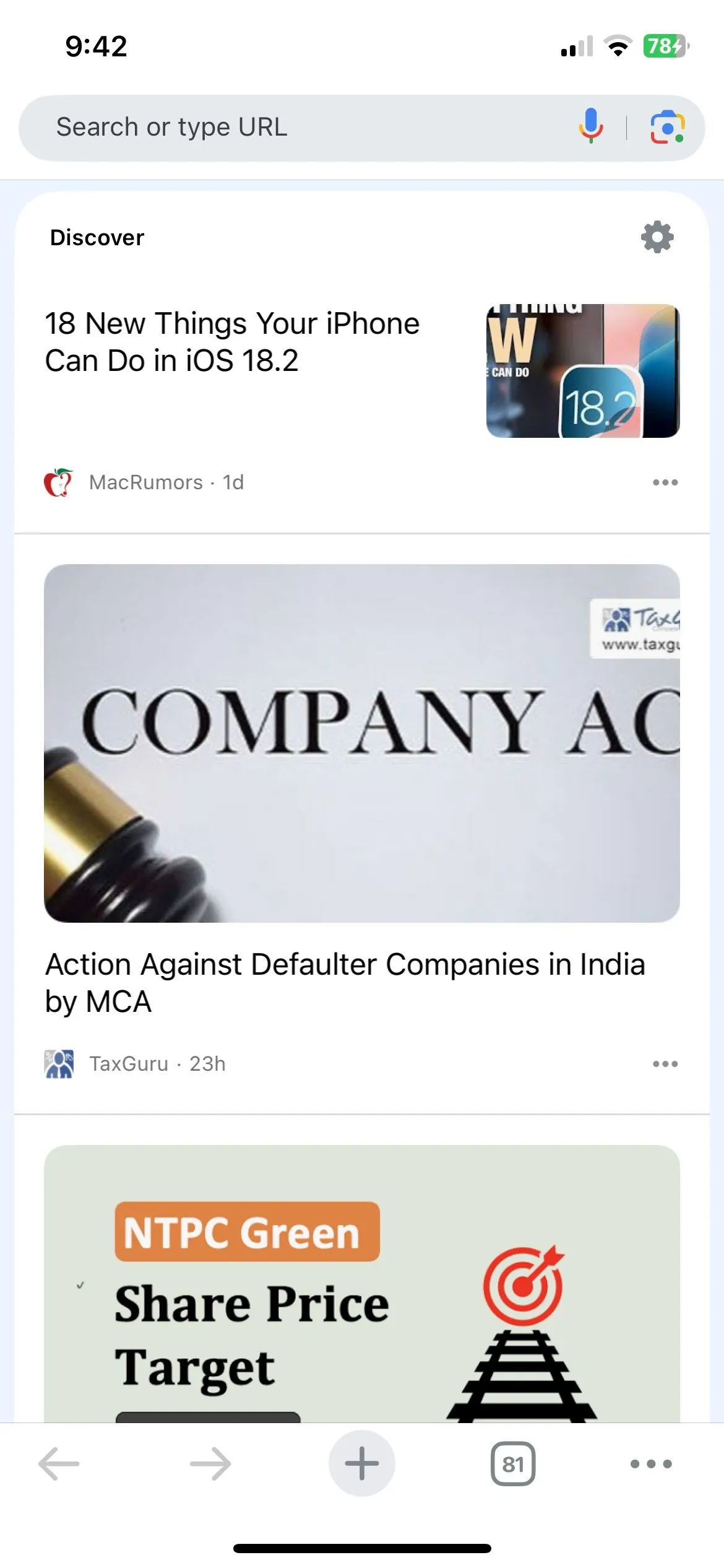 Google Discover trong Chrome trên iOS