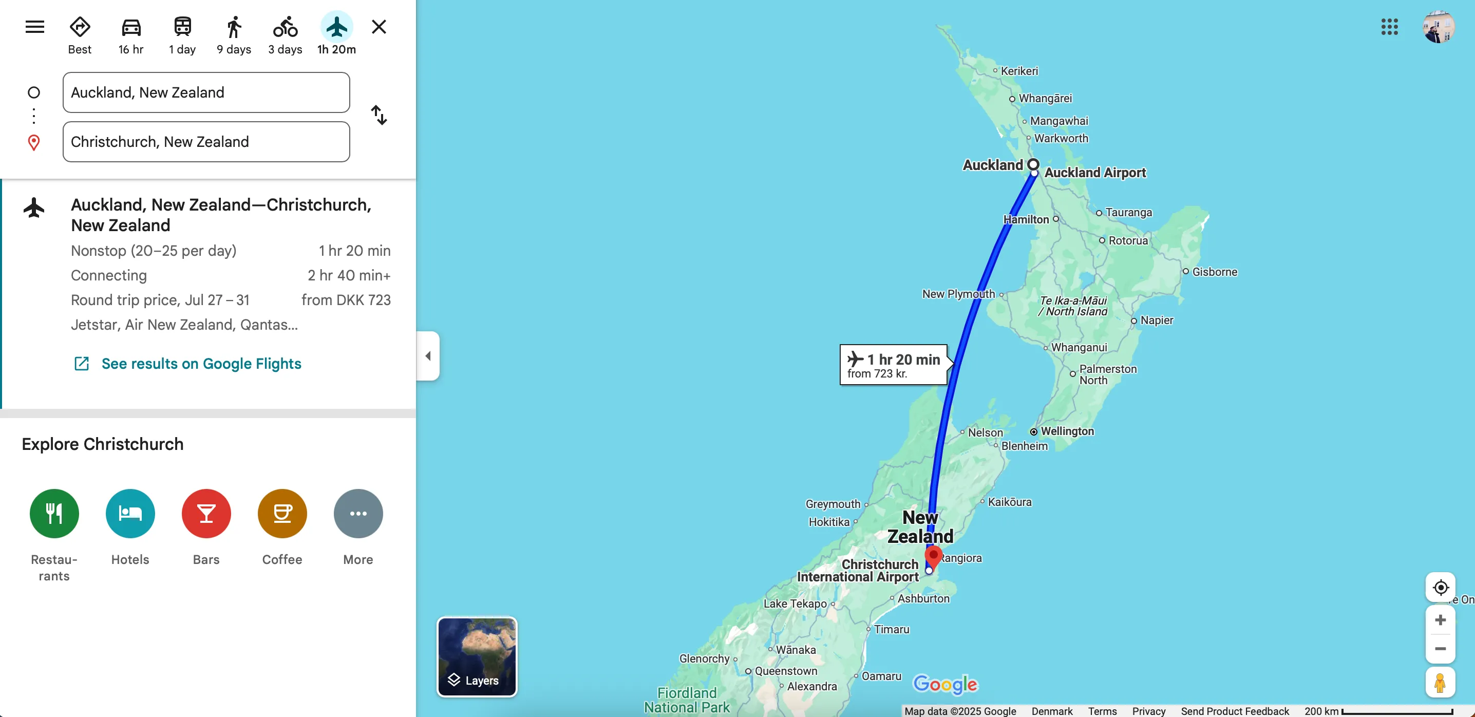 Google Maps hiển thị thông tin chuyến bay và tùy chọn điều hướng tích hợp trong ứng dụng