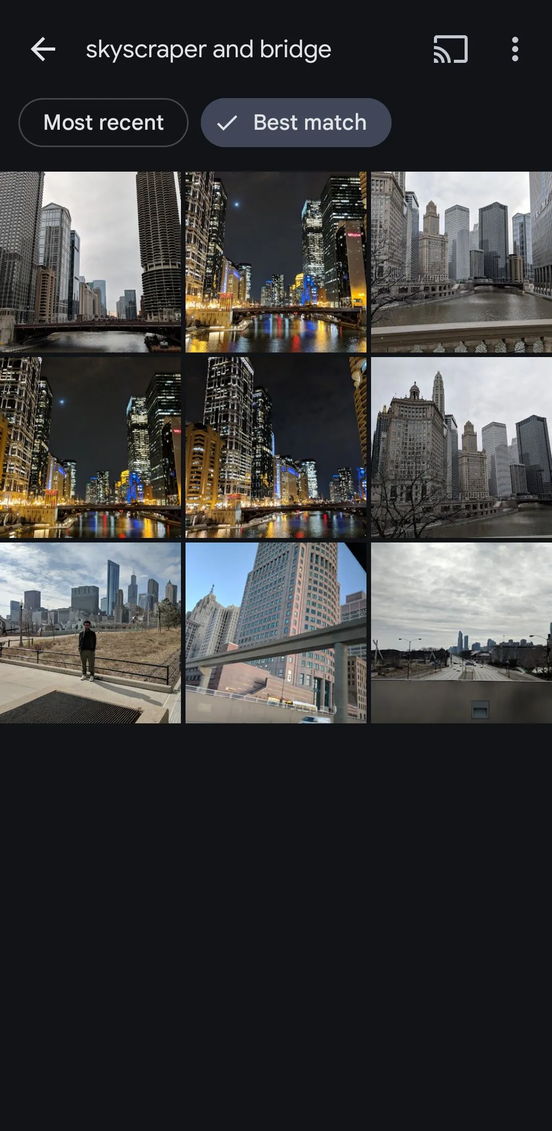 Google Photos hiển thị ảnh của tòa nhà chọc trời và cầu