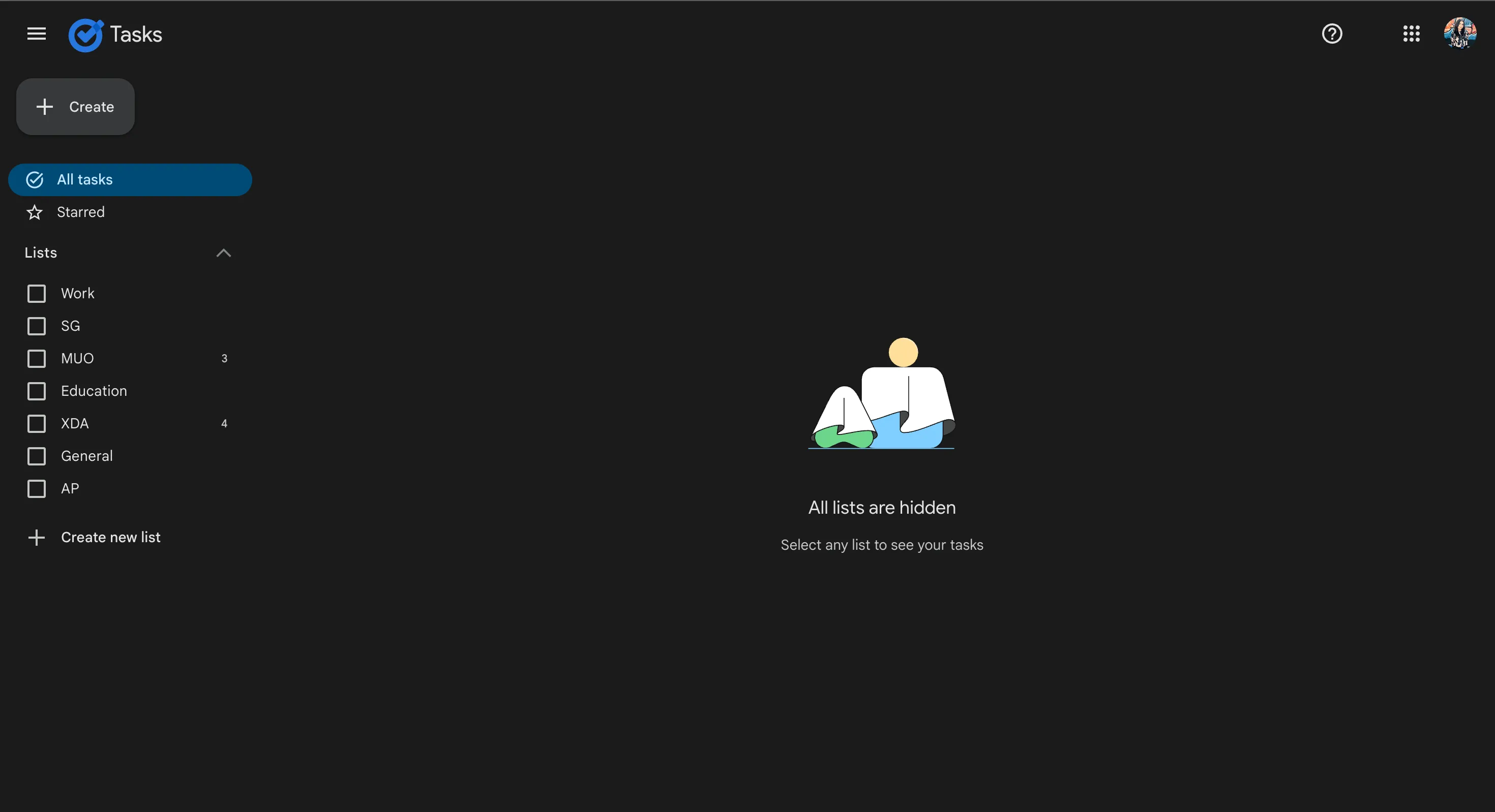 Google Tasks user interface