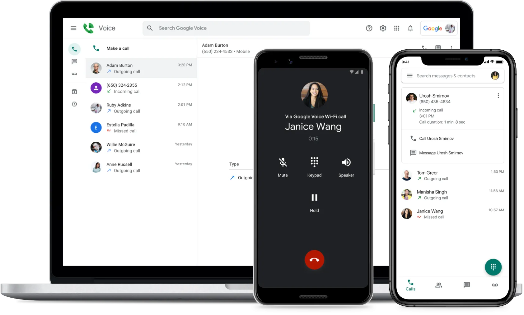 Google Voice trên nhiều thiết bị khác nhau.