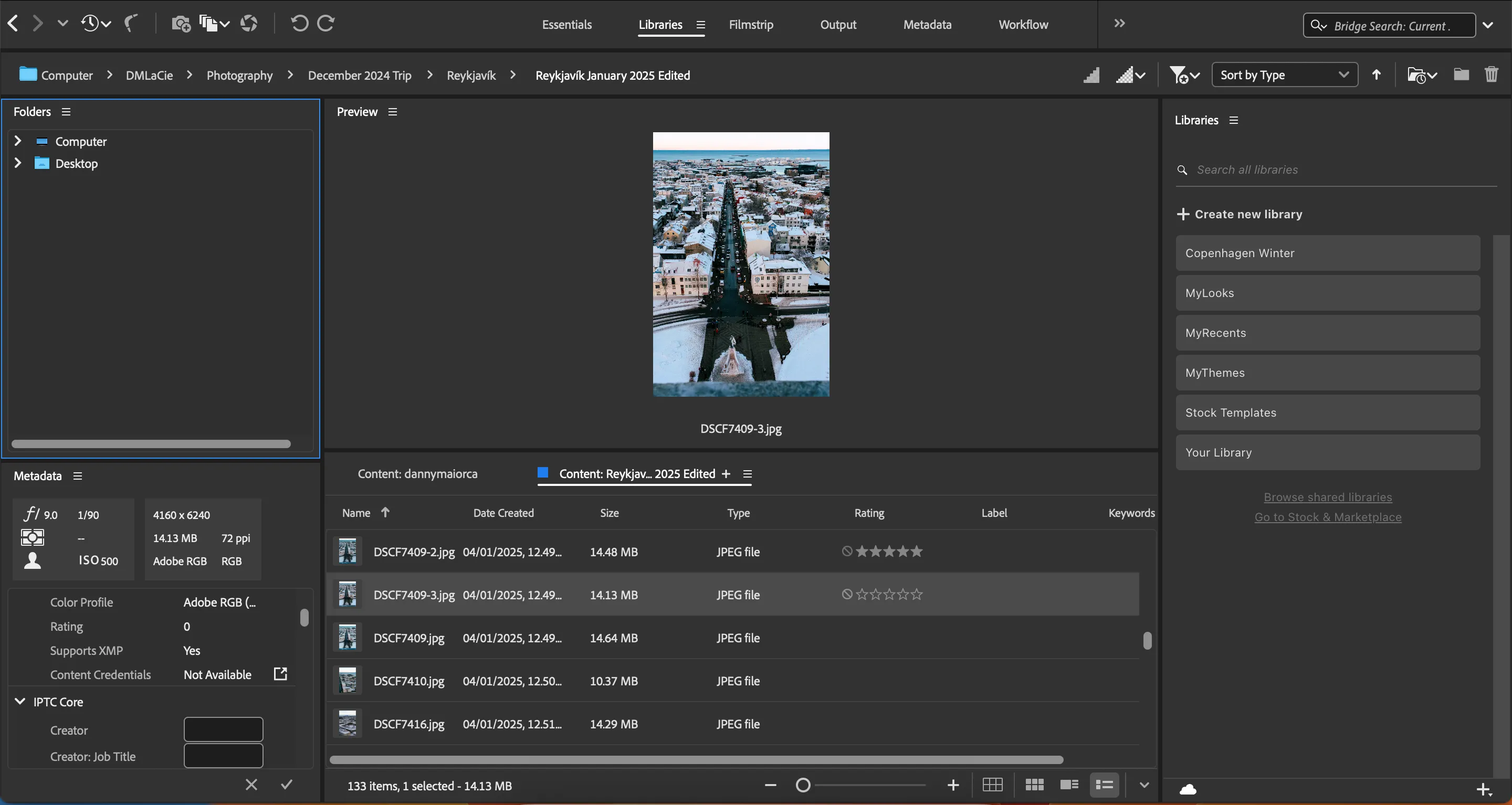 Hệ thống đánh giá sao trong phần mềm Adobe Bridge giúp quản lý ảnh