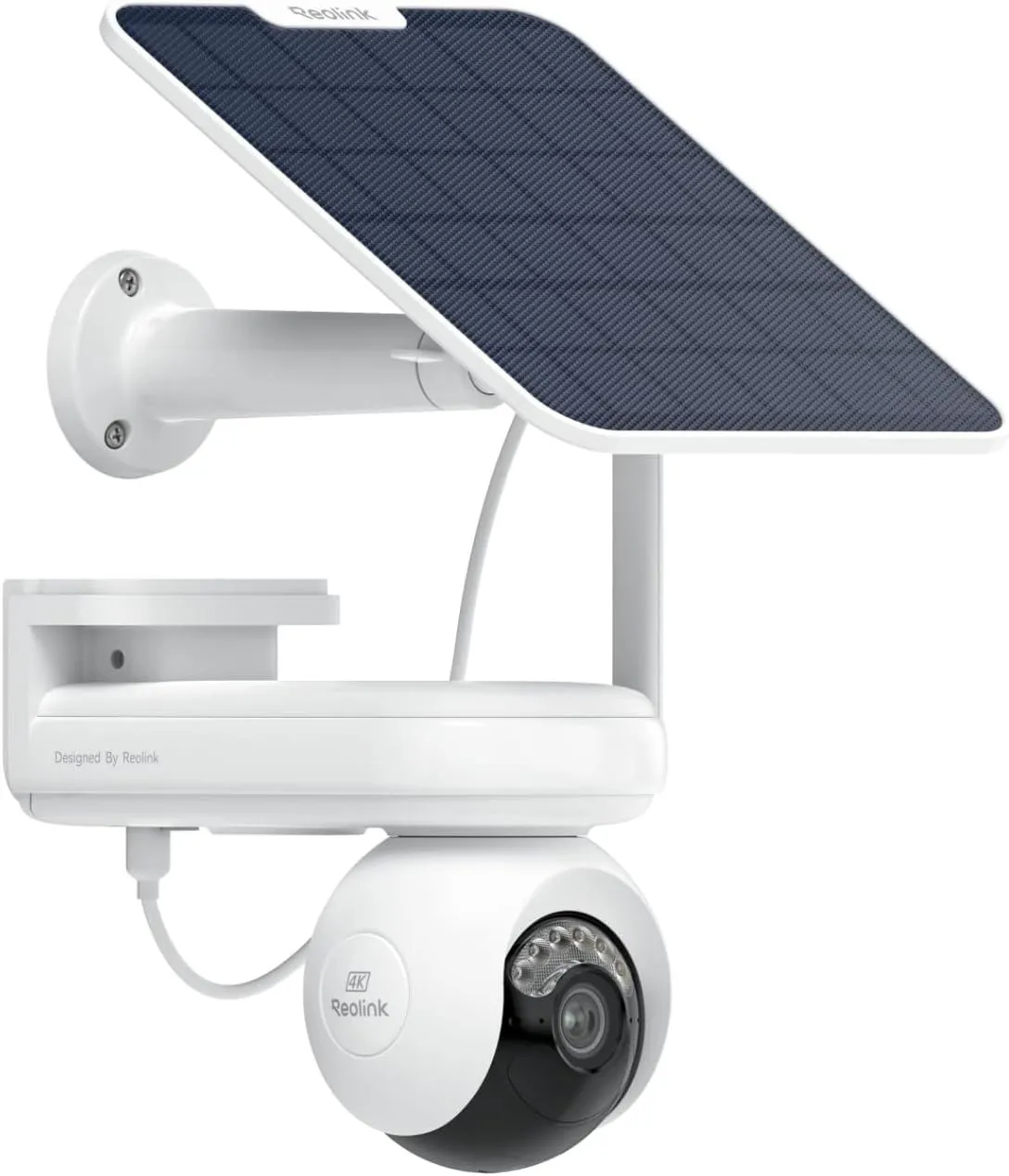 Hình ảnh camera Reolink Altas PT Ultra nhìn từ góc nghiêng, nổi bật thiết kế chắc chắn và ống kính.