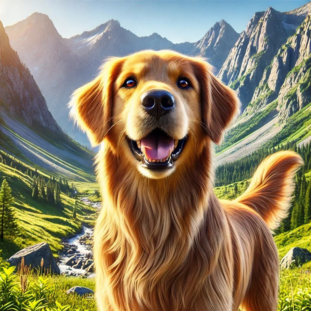 Hình ảnh chú chó Golden Retriever trong núi được DALL-E cố gắng tạo theo phong cách siêu thực nhưng lại trông giả tạo và đáng sợ