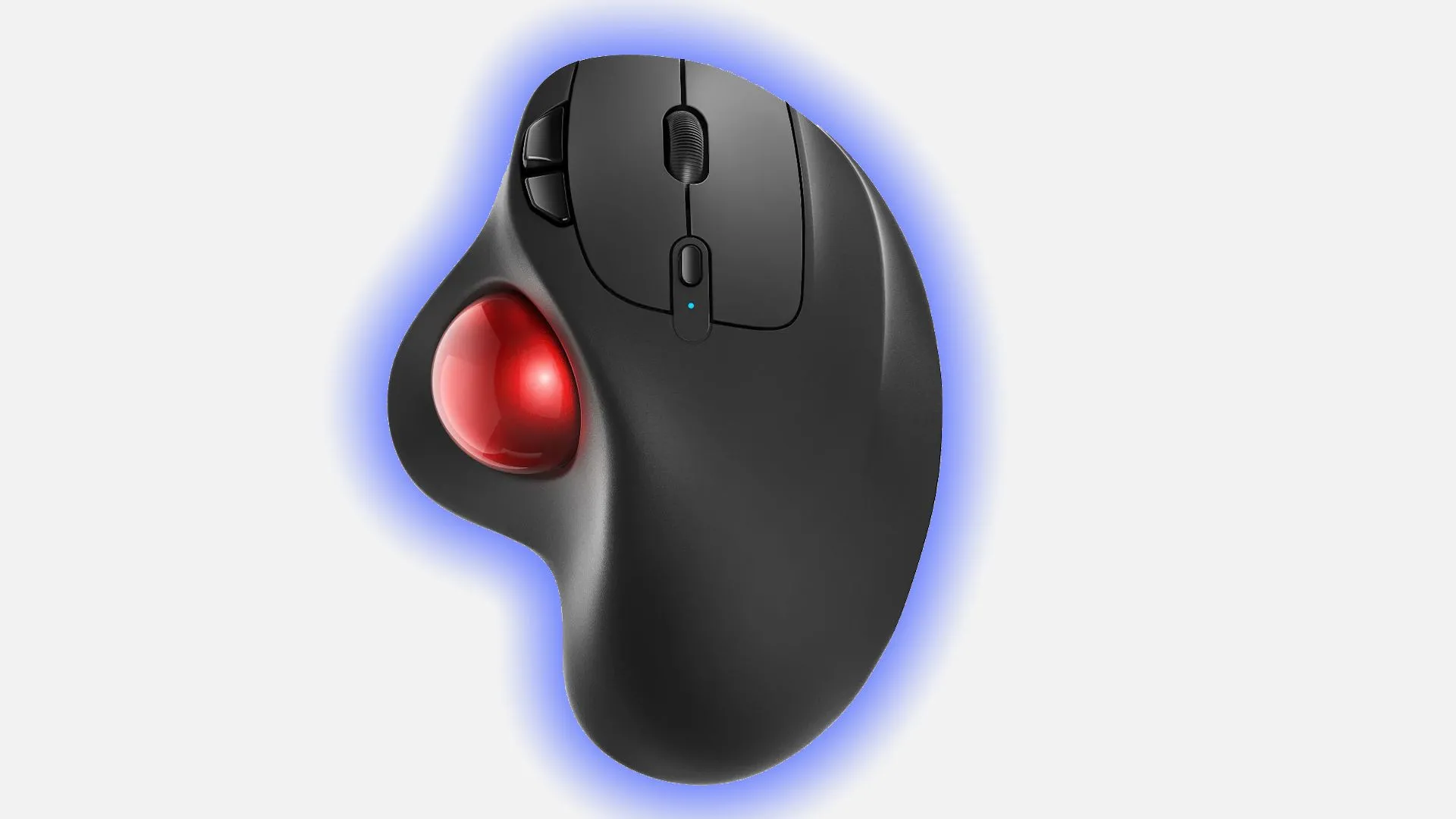 Hình ảnh chuột trackball Nulea M501 nhìn từ trên xuống, minh họa thiết kế công thái học giúp giảm đau cổ tay.
