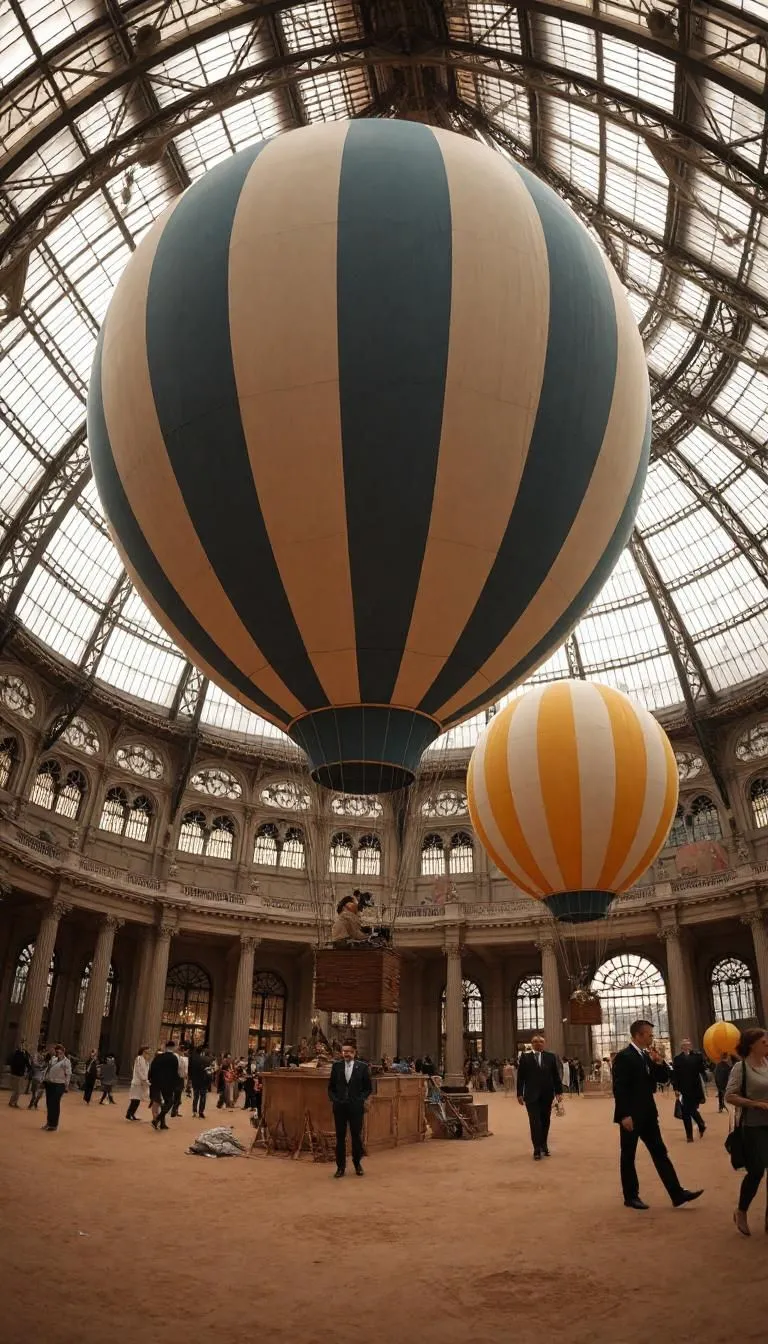 Hình ảnh do AI tạo ra cảnh hai khinh khí cầu trong một không gian kín ở Paris, dựa trên ảnh gốc Cactus Hot Air Balloon