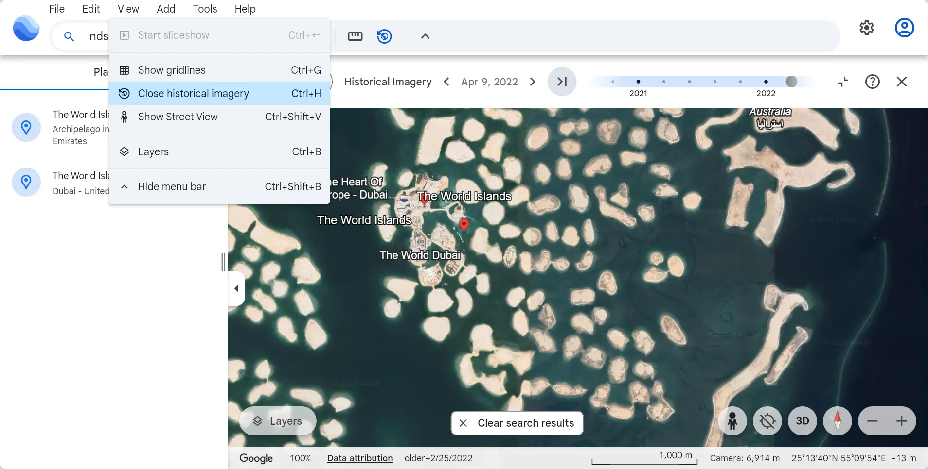 Hình ảnh lịch sử Street View trên Google Earth hiển thị khả năng tua lại thời gian của các địa điểm
