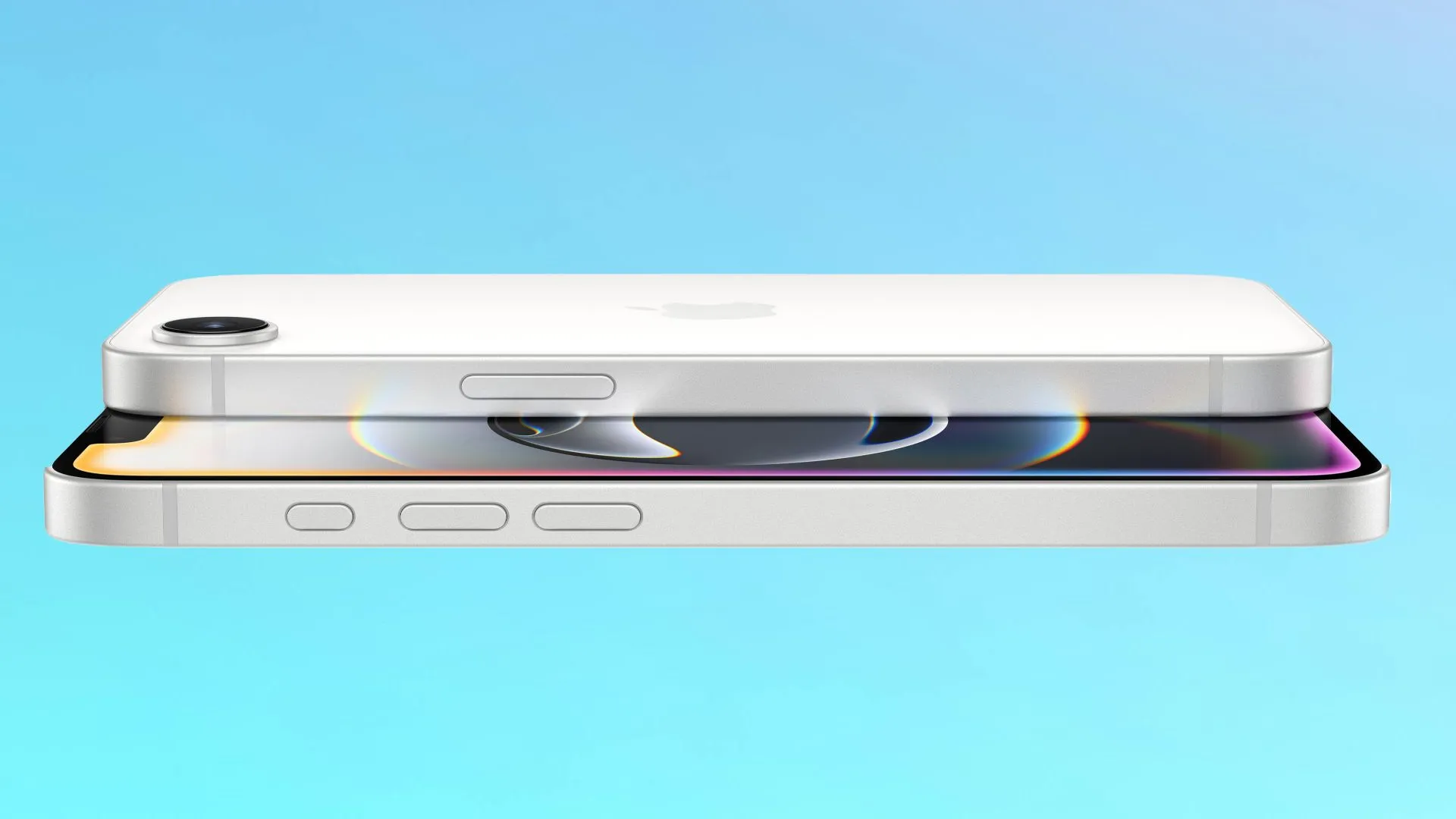 Hình ảnh mặt trước và mặt sau của iPhone 16e, một trong những mẫu iPhone mới hỗ trợ tính năng Visual Intelligence qua Nút Tác vụ.