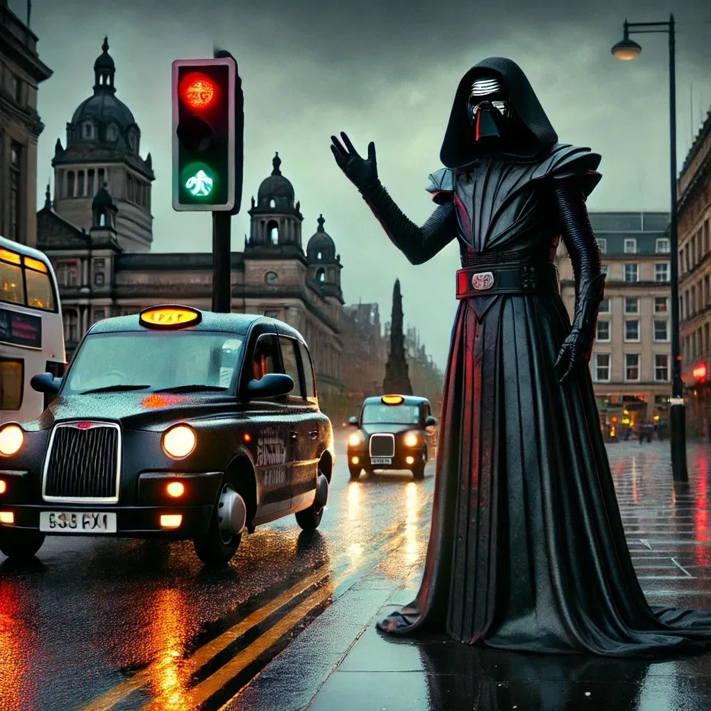 Hình ảnh một nhân vật giống Sith Lord tại Glasgow do DALL-E tạo