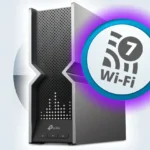 Hình ảnh router TP-Link Archer BE800 hỗ trợ Wi-Fi 7 và logo Wi-Fi 7