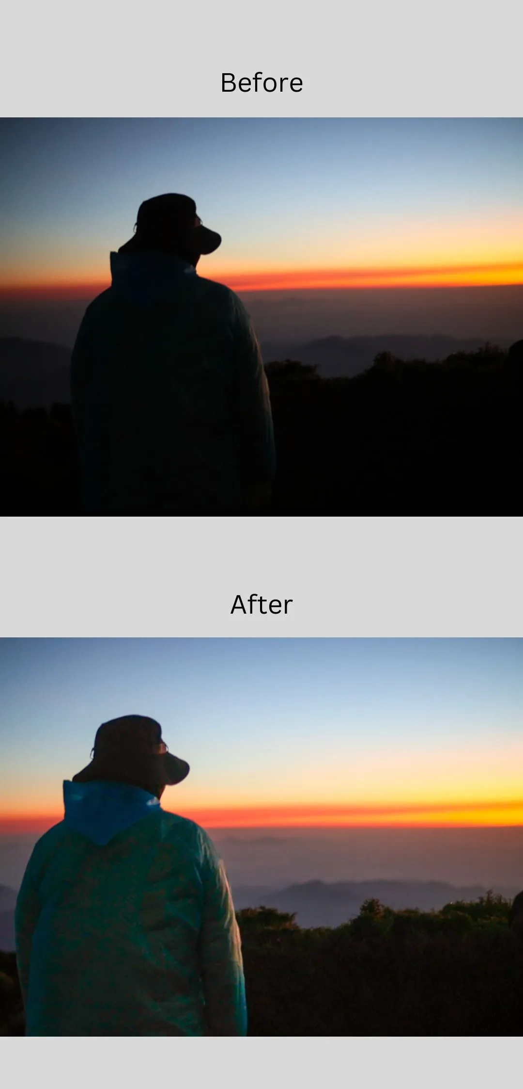 Hình ảnh so sánh trước và sau khi chỉnh sửa bằng Adobe Lightroom Mobile, thể hiện khả năng hiệu chỉnh màu sắc và ánh sáng chuyên nghiệp.