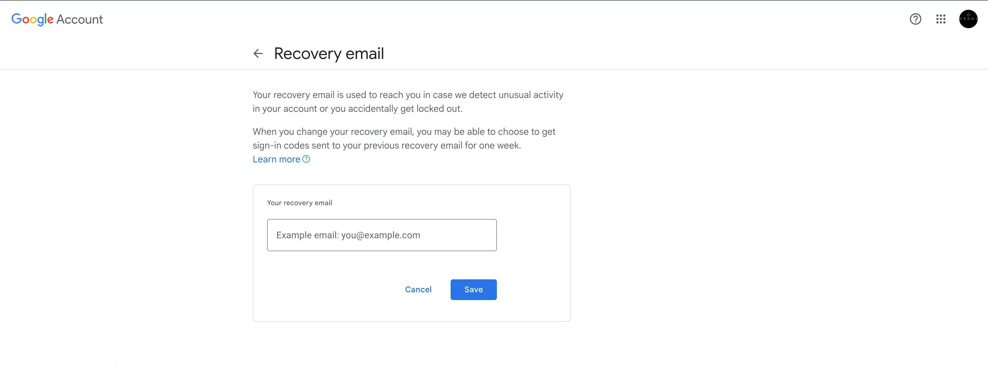 Hộp nhập email khôi phục tài khoản Google minh họa cách kiểm tra tùy chọn phục hồi dữ liệu