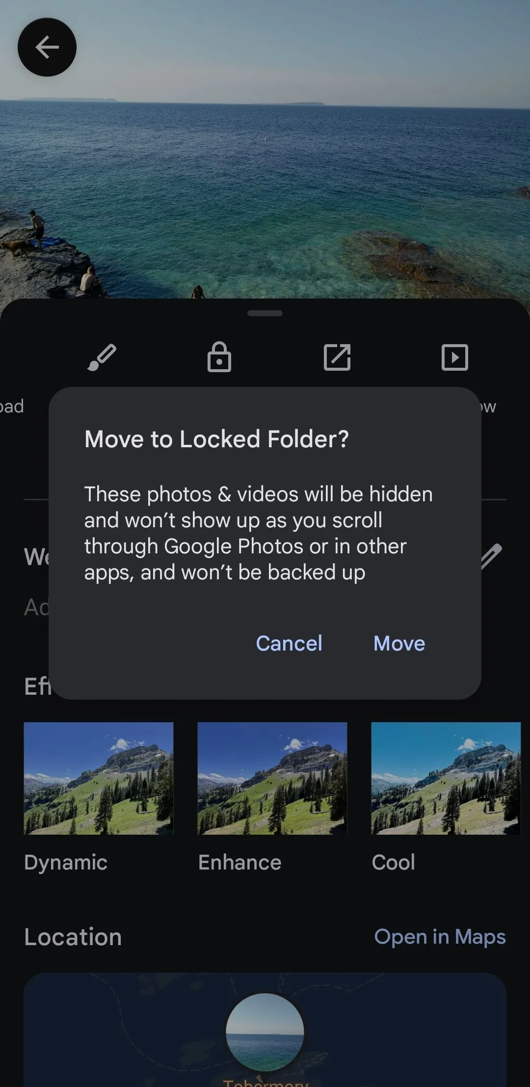 Hộp thoại di chuyển vào thư mục đã khóa trong ứng dụng Google Photos trên điện thoại