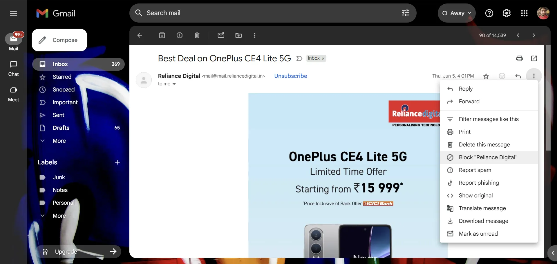 Hướng dẫn cách chặn người gửi và báo cáo email đáng ngờ hoặc lừa đảo trực tiếp từ giao diện Gmail.