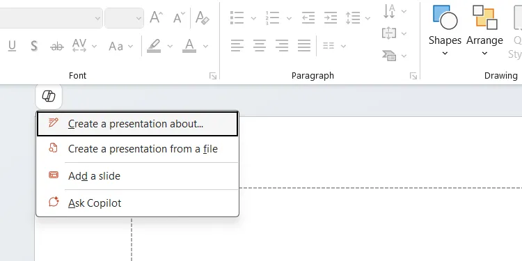 Hướng dẫn cách tạo bản trình bày mới trong PowerPoint bằng Copilot AI.