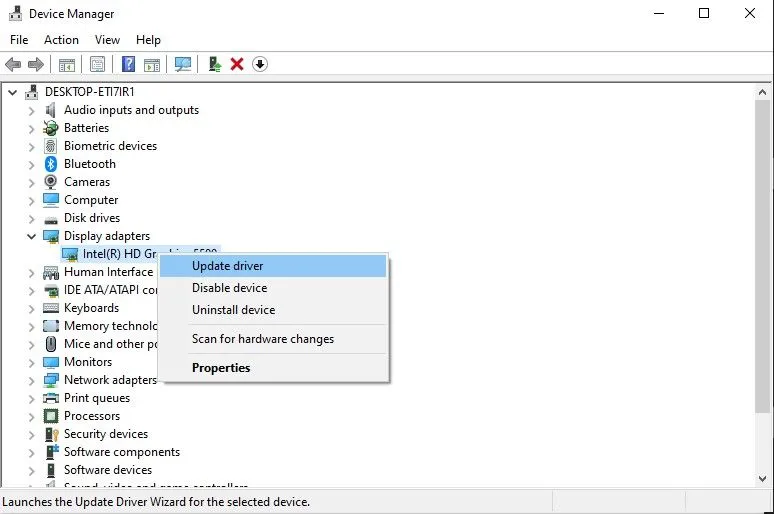 Hướng dẫn cập nhật driver card đồ họa thông qua Device Manager