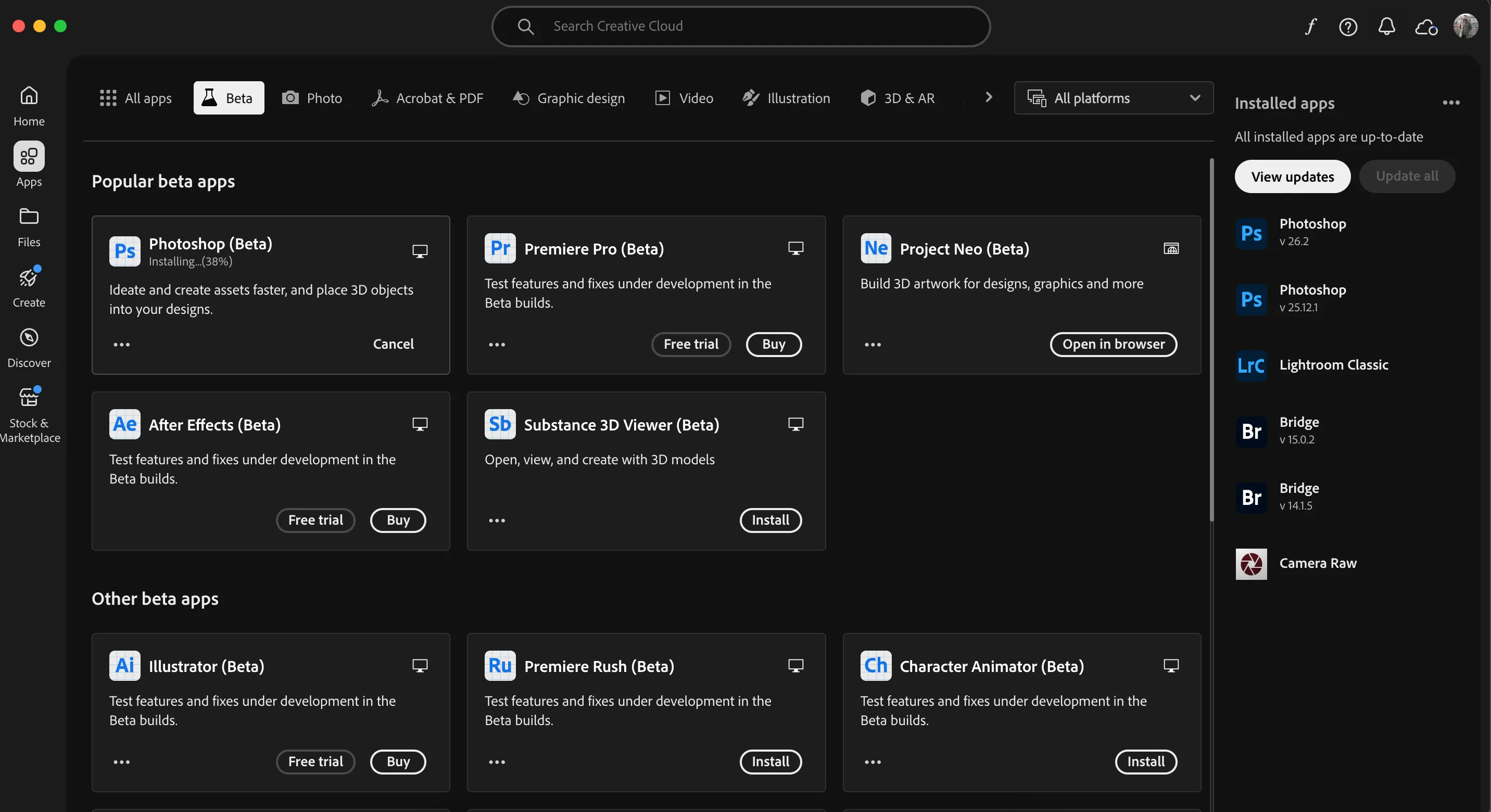 Hướng dẫn tải xuống Photoshop Beta từ ứng dụng Adobe Creative Cloud