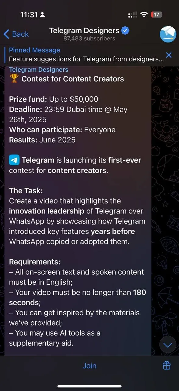 Hướng dẫn tham gia cuộc thi "Telegram đi trước WhatsApp" trên kênh Telegram chính thức