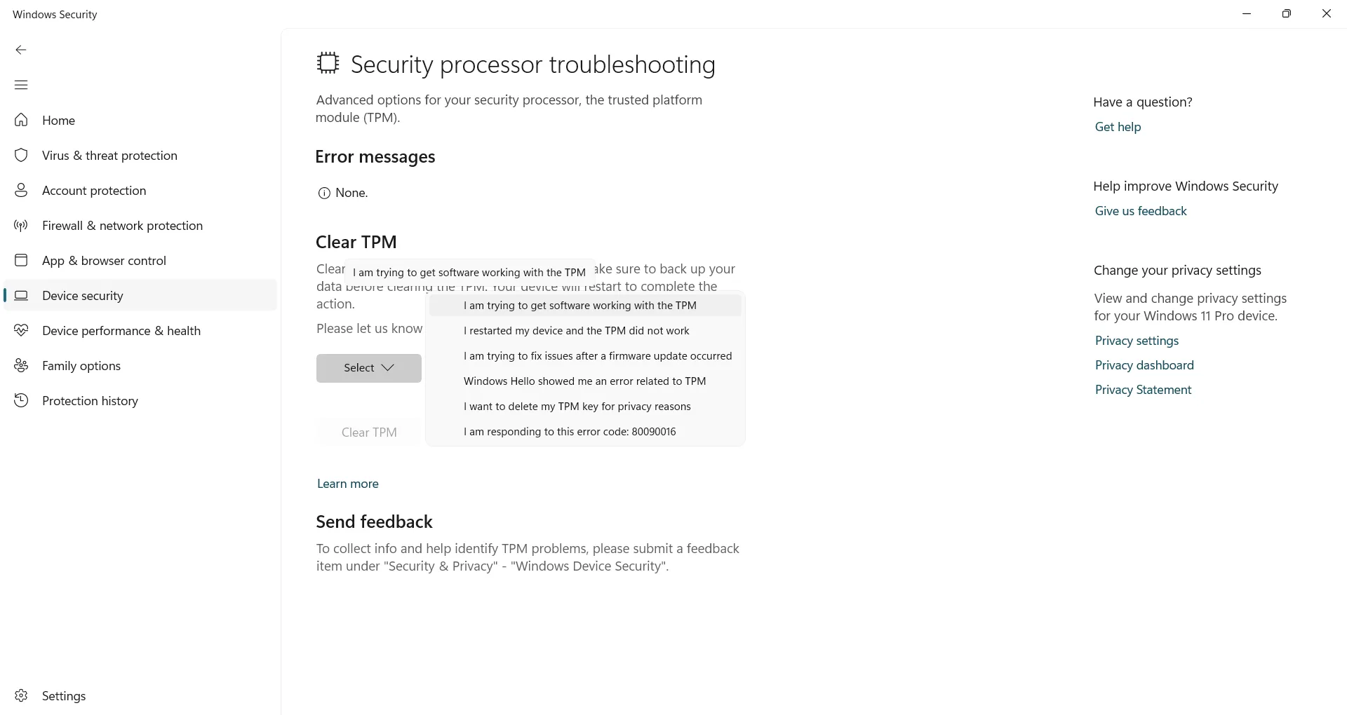 Hướng dẫn xóa dữ liệu TPM trong Windows Security trên Windows 11