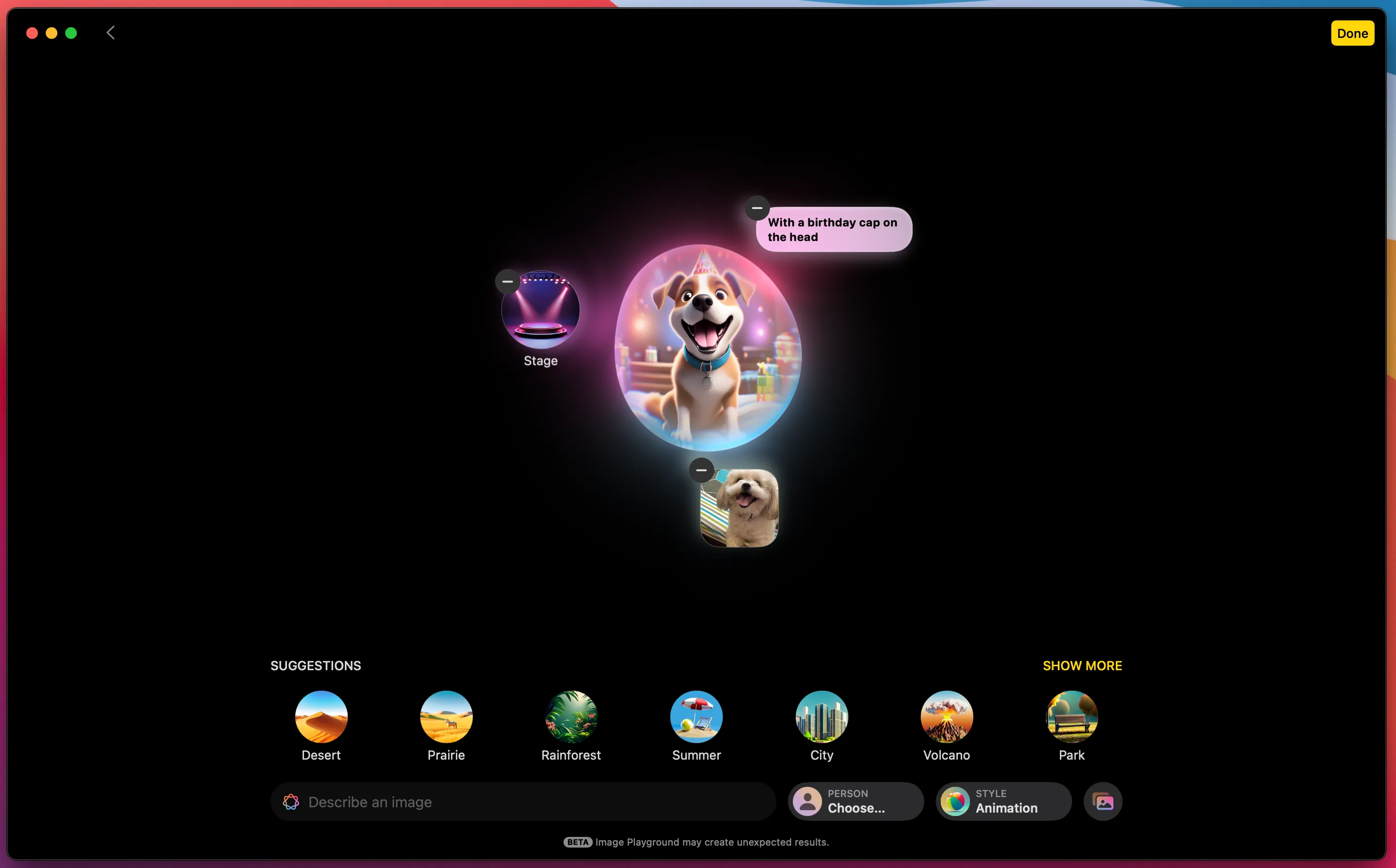 Image Playground tạo ảnh AI minh họa sự đơn điệu của tính năng này trong Apple Intelligence.
