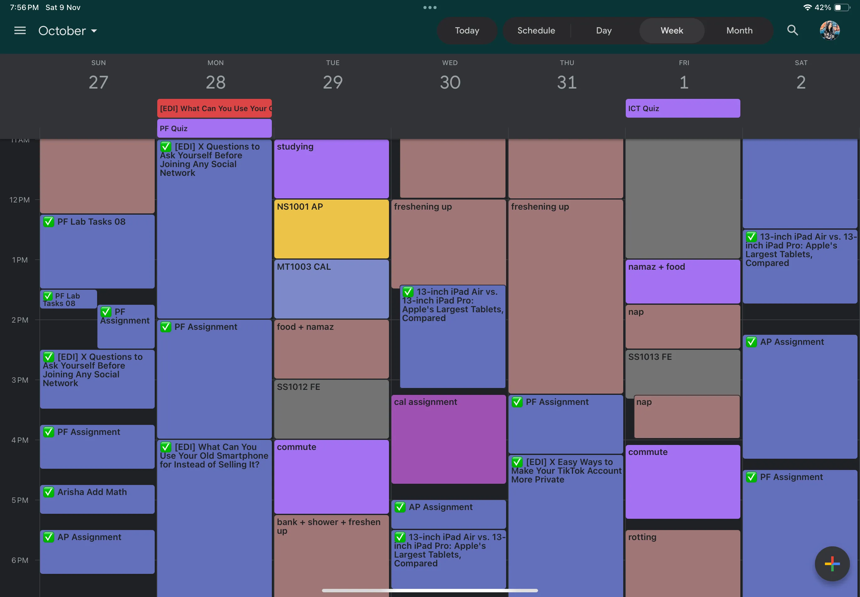 Kế hoạch tuần chi tiết được sắp xếp khoa học trong Google Calendar