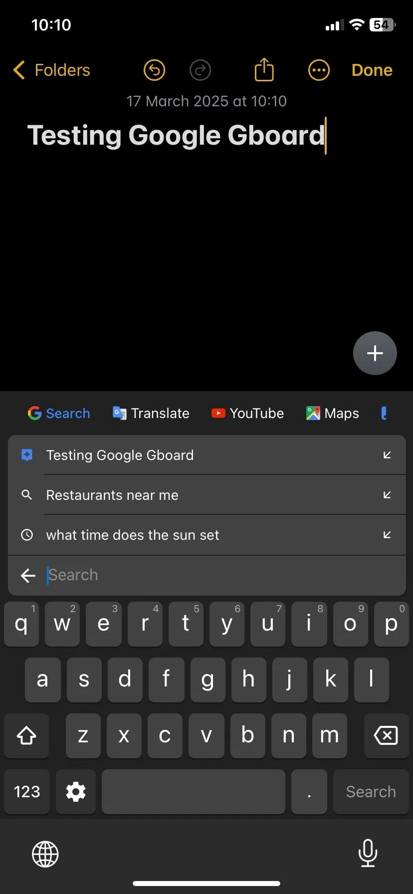 Kết quả tìm kiếm hiển thị các gợi ý trên Gboard