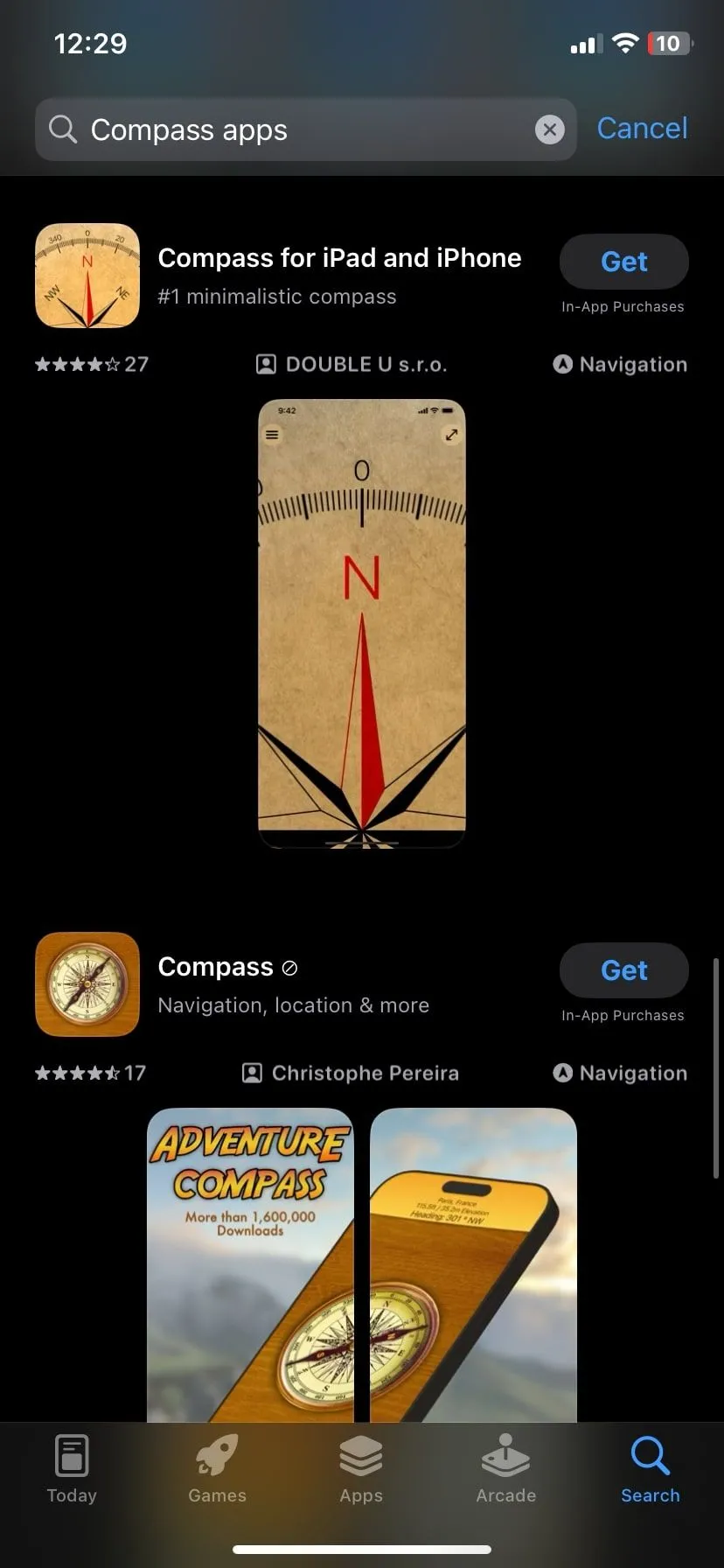 Kết quả tìm kiếm ứng dụng La Bàn của bên thứ ba trên App Store iPhone