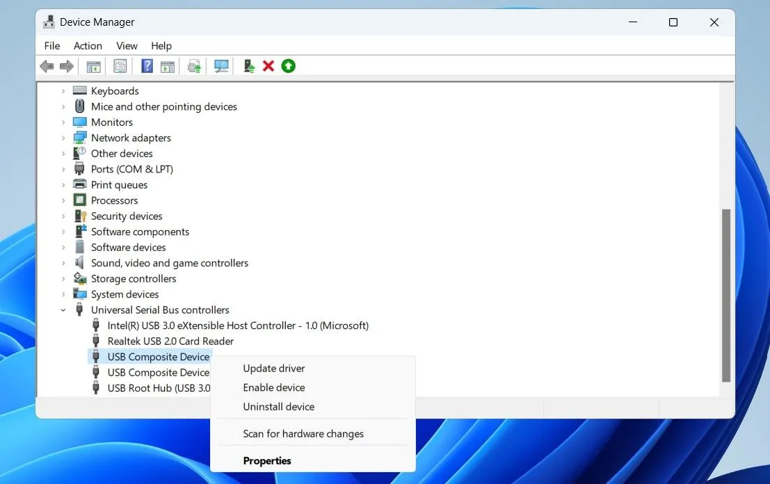 Kích hoạt lại Driver USB bằng Device Manager để sửa lỗi Bluetooth