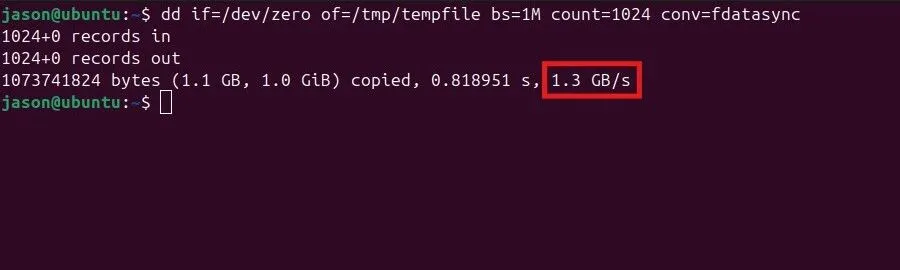 kiểm tra tốc độ ghi ssd linux dd