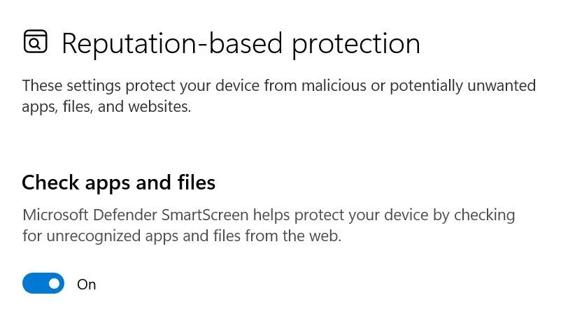 Kiểm tra và cấu hình các bộ lọc bảo vệ của Windows SmartScreen trong ứng dụng Cài đặt