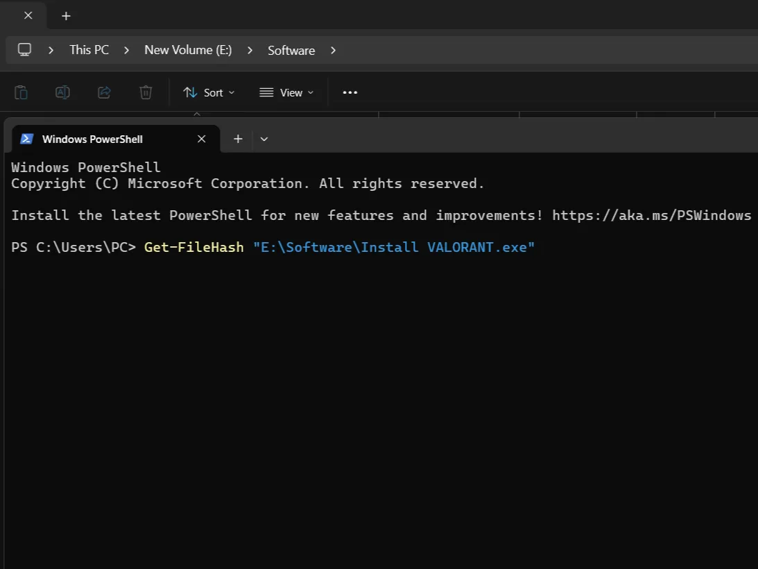Lệnh Get-FileHash trong Windows PowerShell để lấy mã băm của một tệp