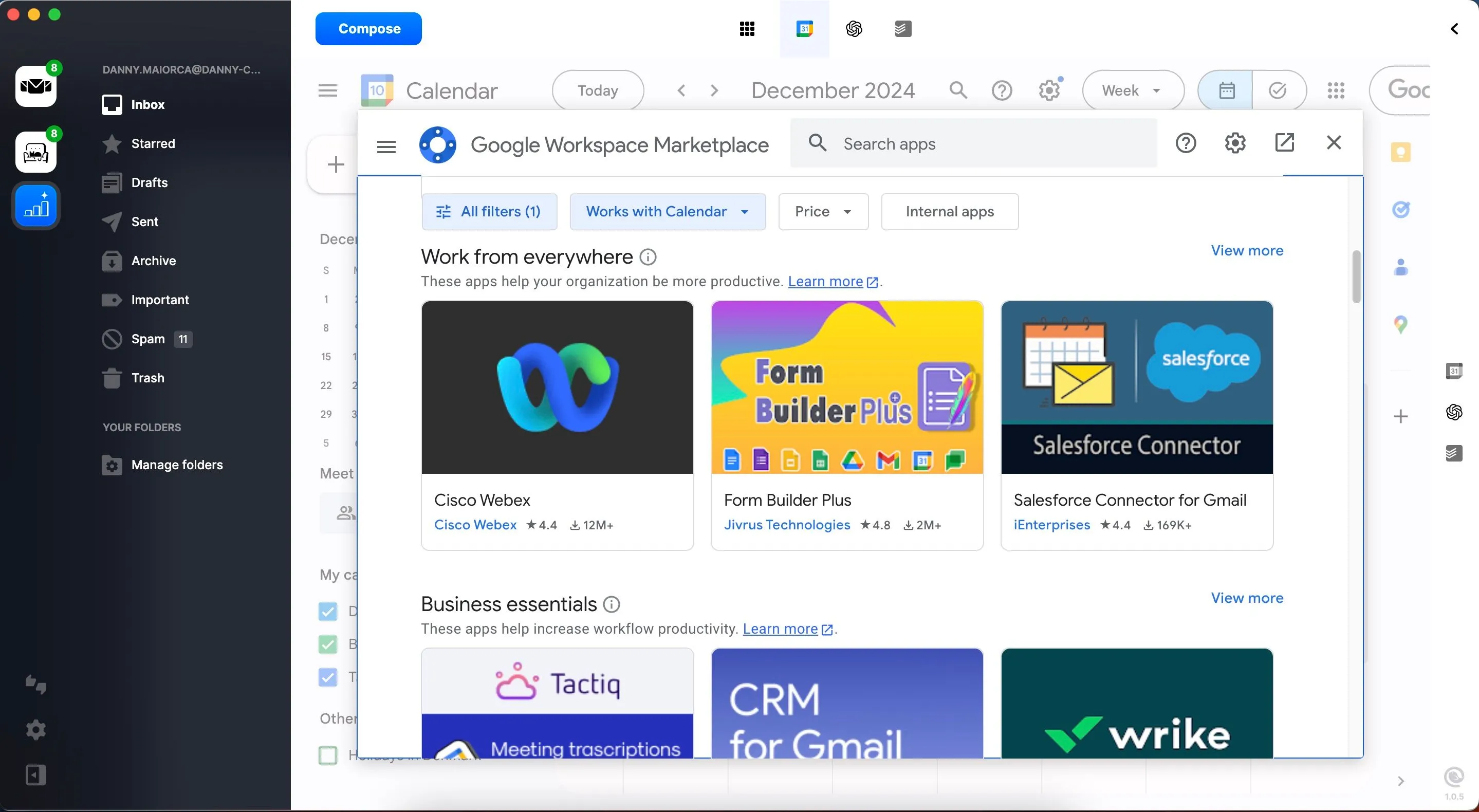 Lựa chọn tiện ích bổ sung cho Google Calendar trong Mailbird