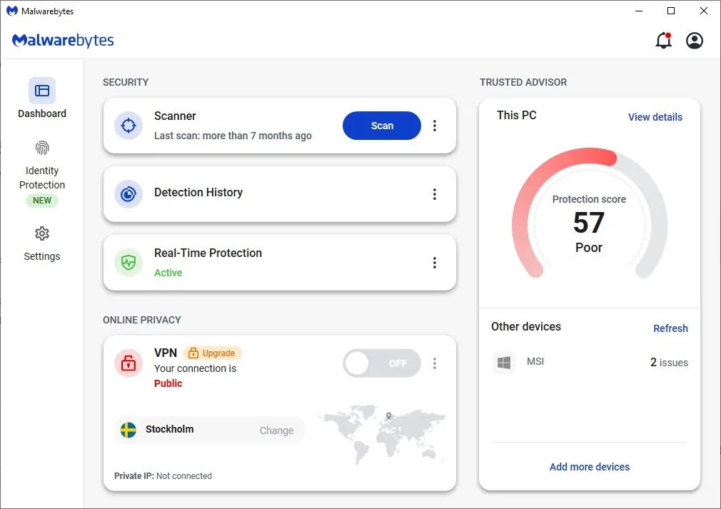 Malwarebytes đang thực hiện quét toàn bộ hệ thống để bảo vệ máy tính khỏi phần mềm độc hại