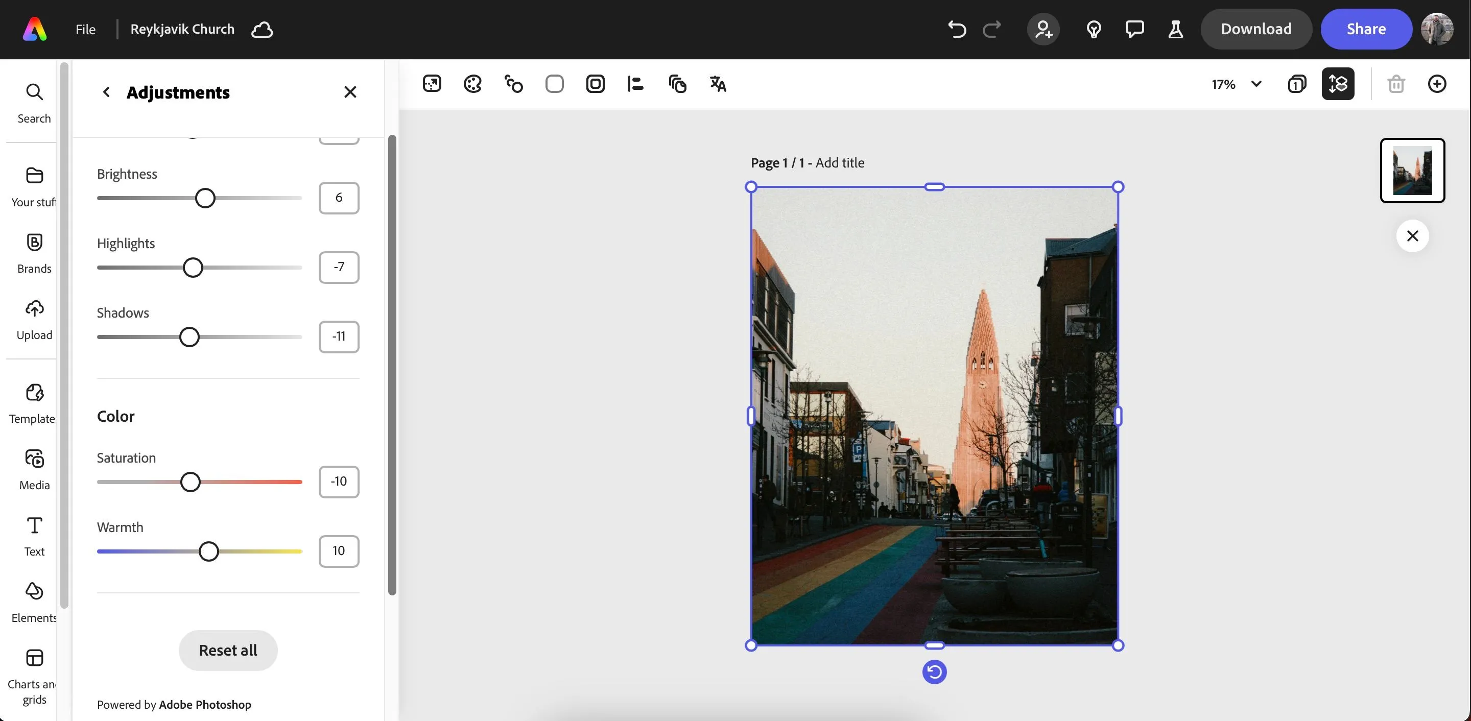 Màn hình Adobe Express hiển thị các tùy chọn chỉnh sửa ảnh và thiết kế đồ họa.