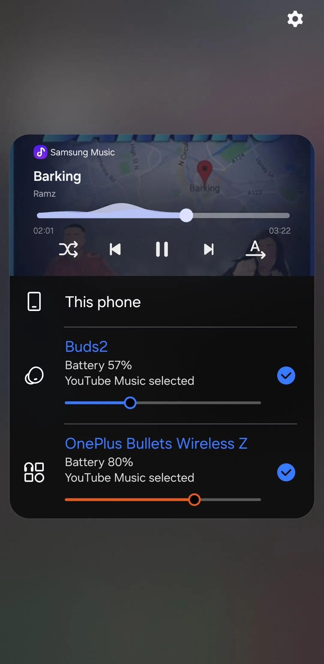 Màn hình cài đặt Bluetooth của Samsung hiển thị tùy chọn Âm thanh kép (Dual Audio) đã kích hoạt