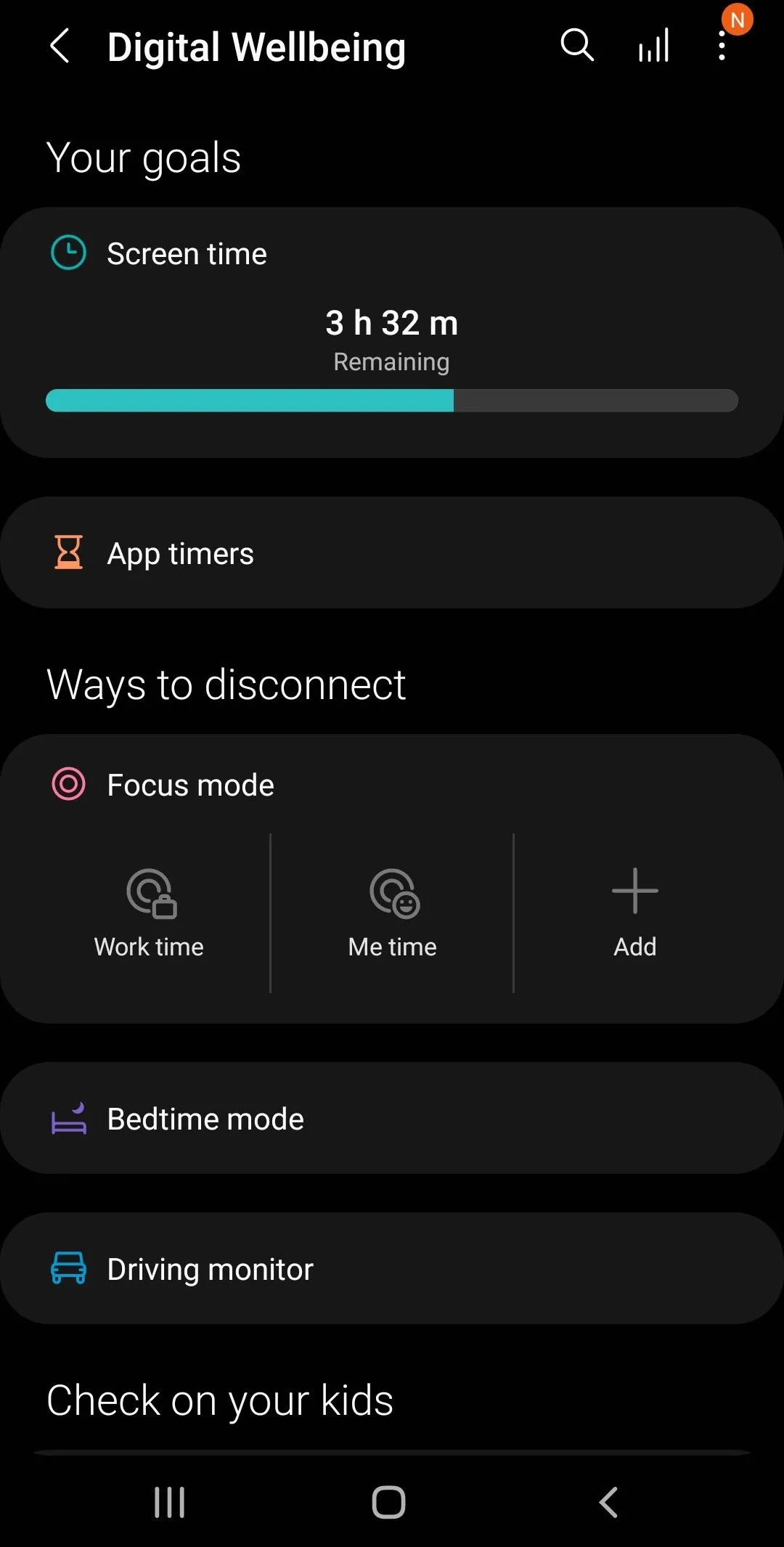 Màn hình cài đặt Digital Wellbeing trên Android
