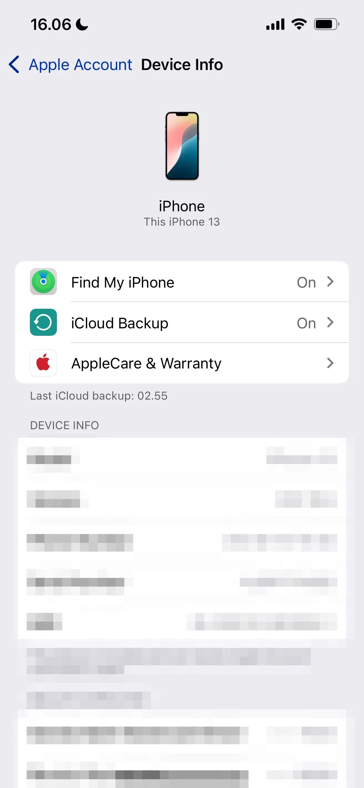Màn hình cài đặt tài khoản Apple và iCloud trên iPhone