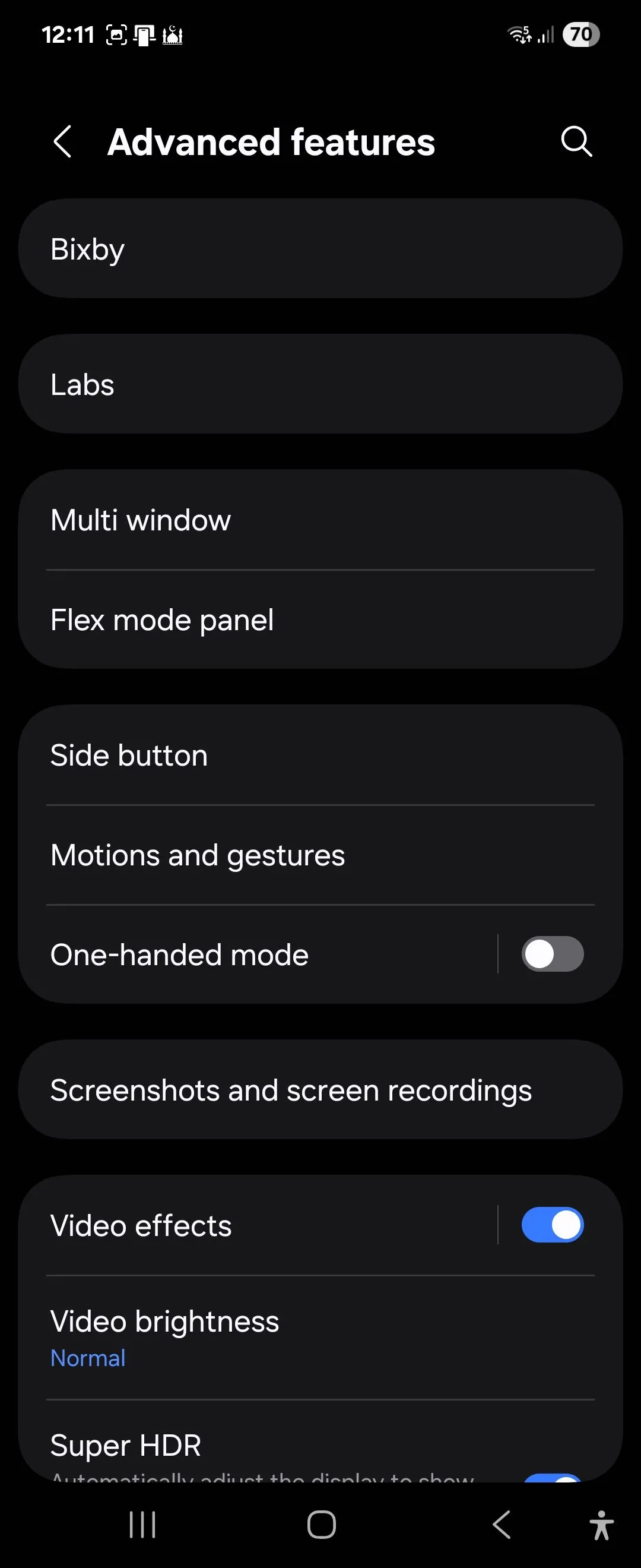 Màn hình cài đặt tính năng nâng cao Samsung Galaxy Z Flip 6 trong One UI 7, hiển thị tùy chọn Labs