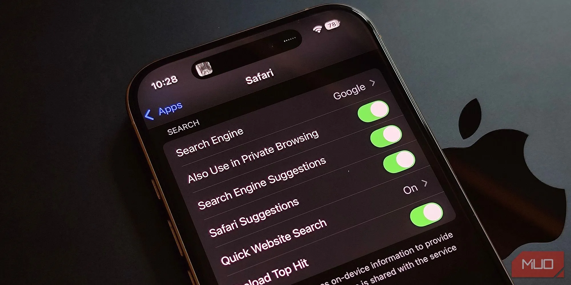 Màn hình cài đặt ứng dụng Safari nằm trong ứng dụng Cài đặt tổng thể của iOS, minh họa sự phân tách cài đặt ứng dụng khỏi chính ứng dụng đó.