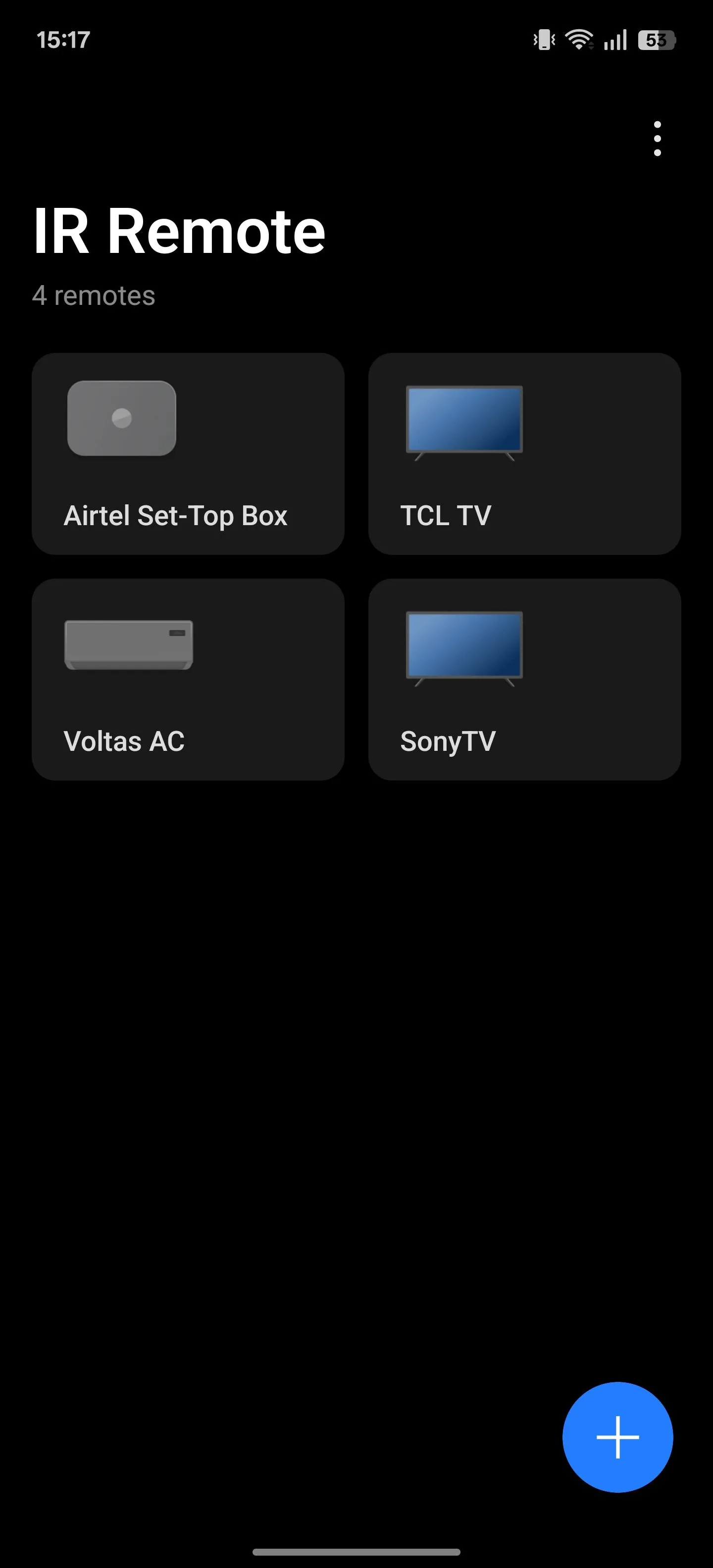 Màn hình chính của ứng dụng IR Remote.