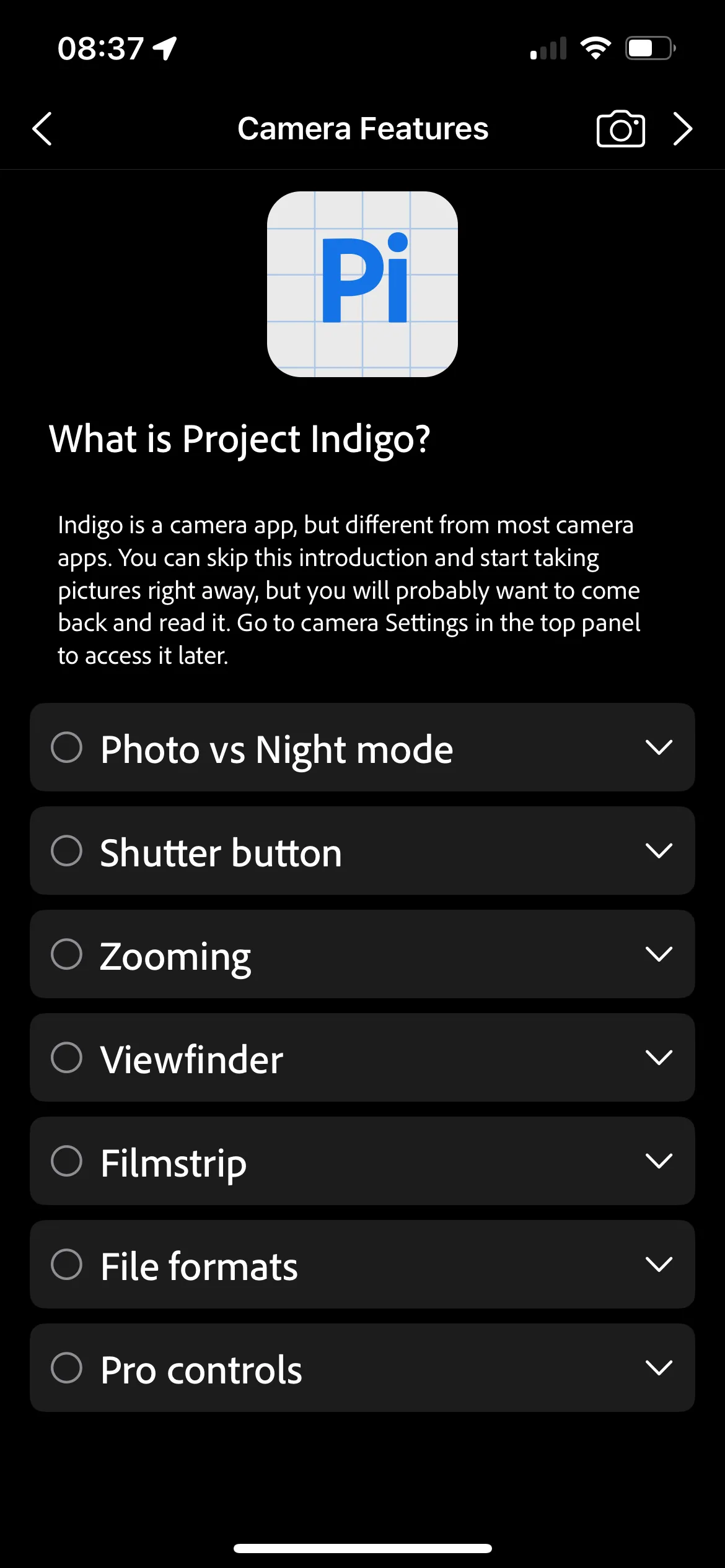 Màn hình chính của ứng dụng Project Indigo