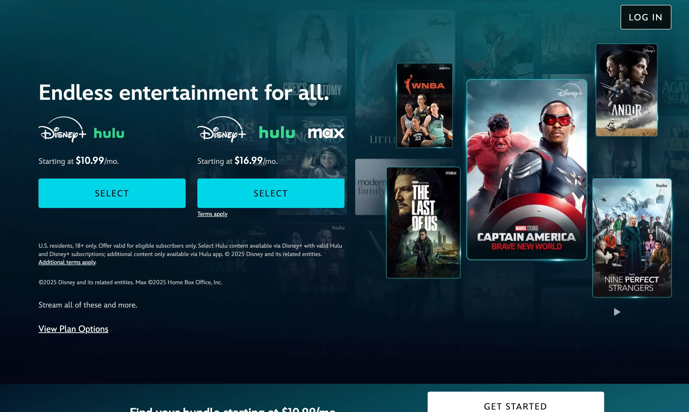 Màn hình chính Disney+ hiển thị các thương hiệu nổi tiếng Disney, Pixar, Marvel, Star Wars