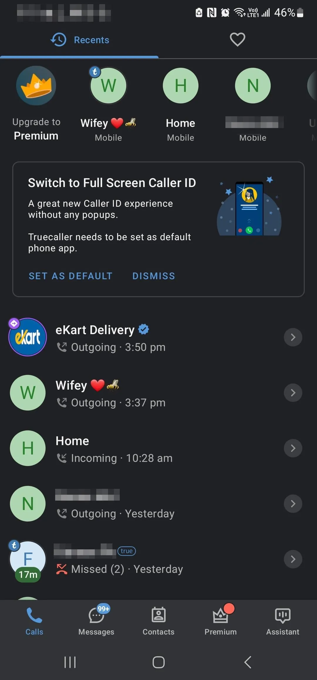 Màn hình điện thoại Android hiển thị nhật ký cuộc gọi với ứng dụng Truecaller nhận diện số lạ