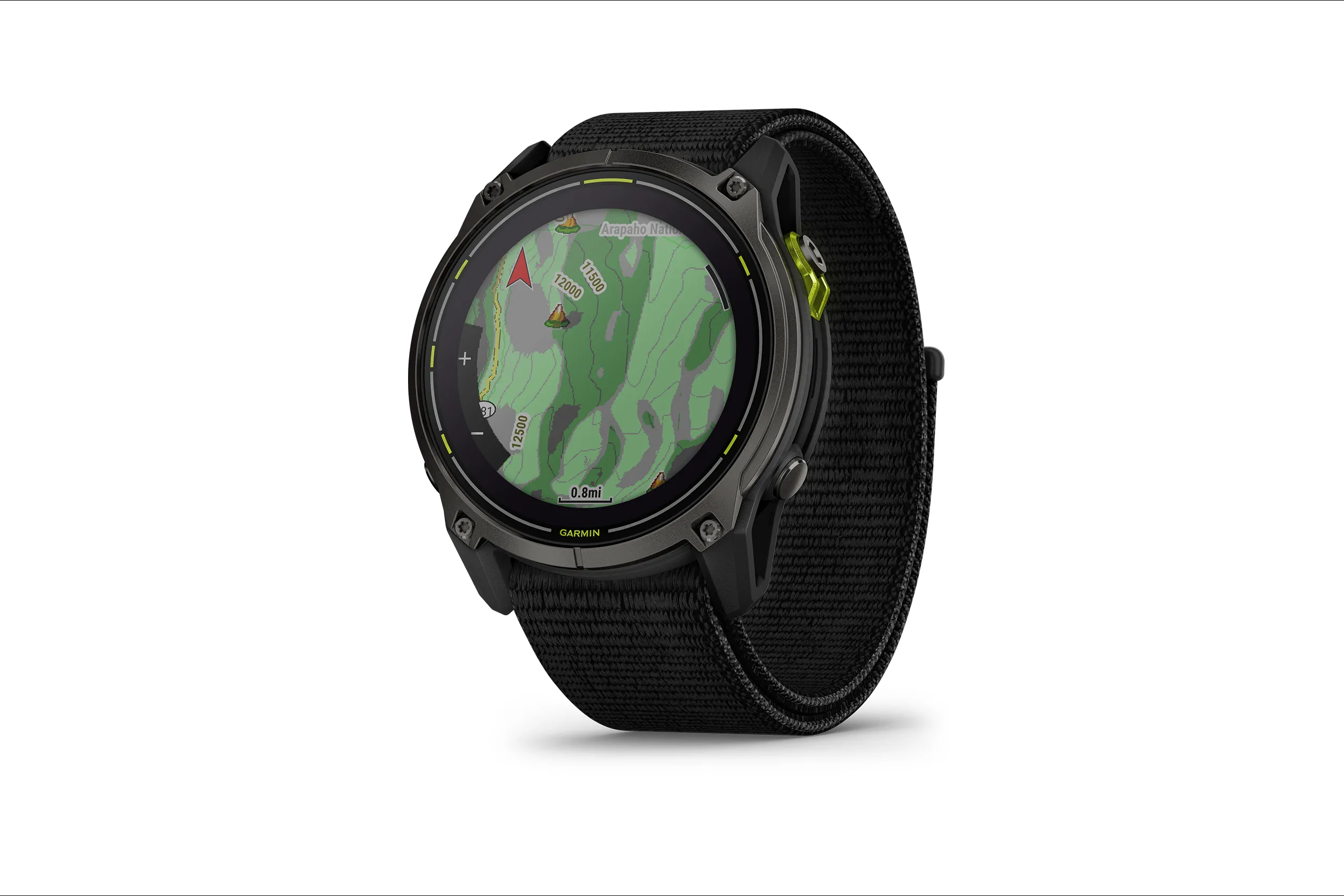 Màn hình đồng hồ Garmin Quatix 6X Solar hiển thị bản đồ GPS, thể hiện khả năng định vị và điều hướng ngoài trời chính xác.
