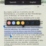 Màn hình Kindle hiển thị sách tiếng Tây Ban Nha với công cụ dịch và từ điển đang mở, minh họa cách tra cứu từ vựng khi học ngôn ngữ.
