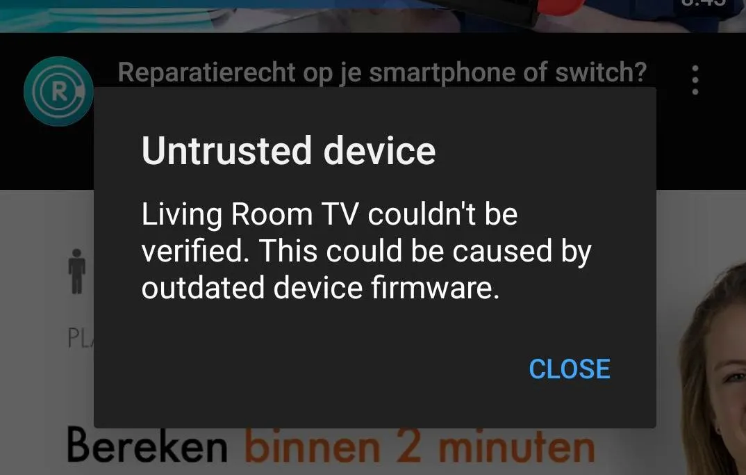 Màn hình lỗi "Untrusted Device" trên thiết bị Chromecast thế hệ 2