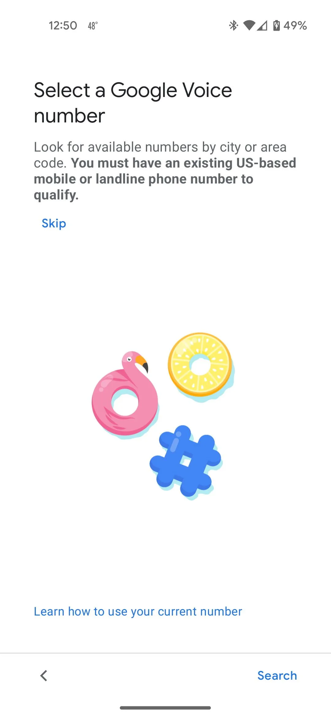 Màn hình lựa chọn số điện thoại ảo trong ứng dụng Google Voice